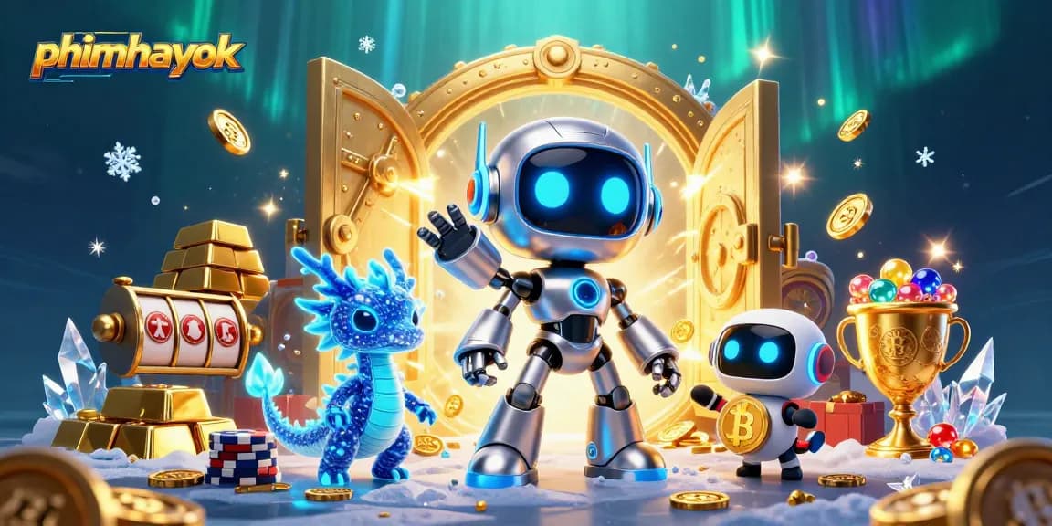 Engage in thrilling gaming adventures with phimhayok at this dynamic 3D casino illustration featuring vibrant characters and immersive elements.