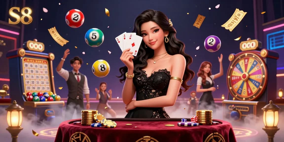 S8 engages players with exciting slot games amidst colorful casino elements.