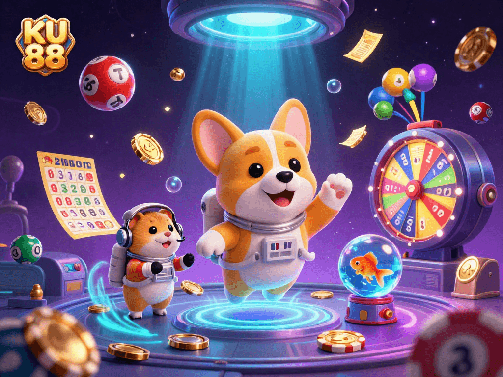 Experience thrilling fun at KU 88: an exploding space station casino scene with animated gambling elements.