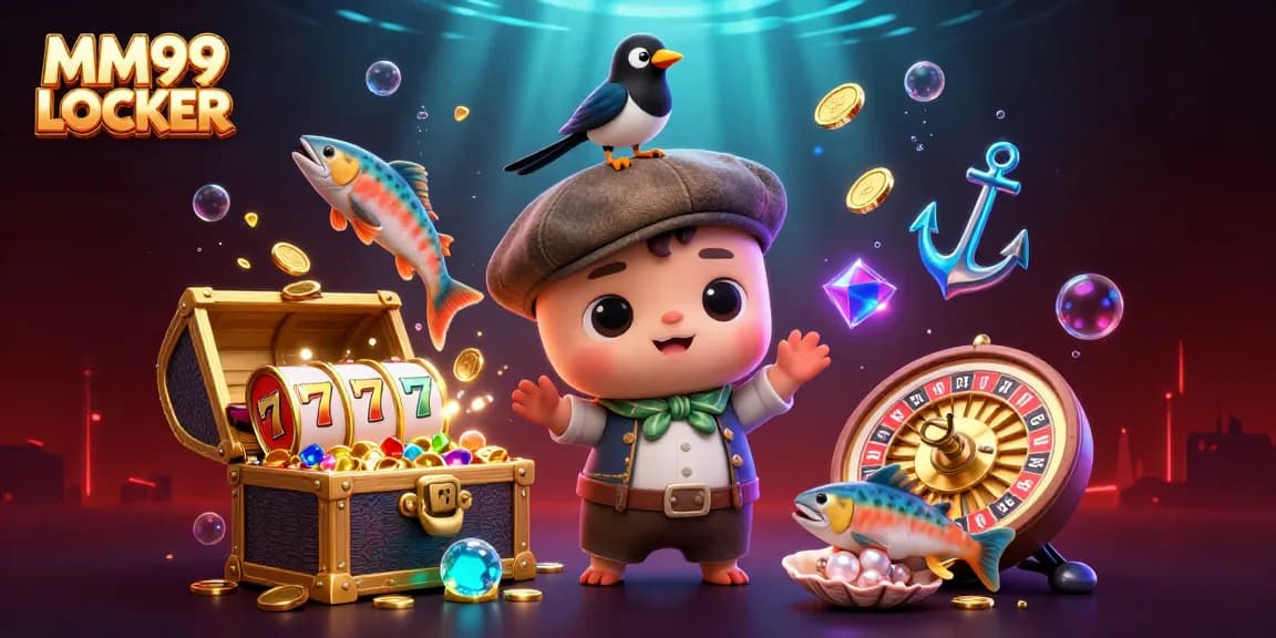 Experience thrills at MM99 LOCKER with playful characters amidst underwater treasures and casino elements.