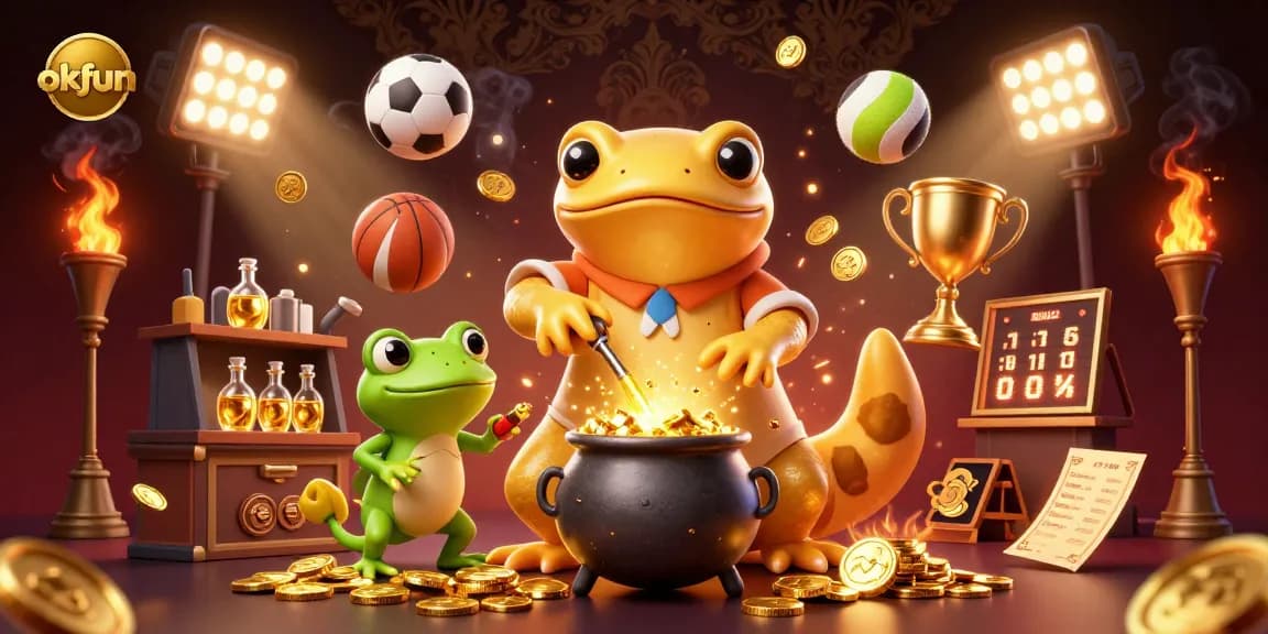 okfun offers dynamic sports betting excitement with golden alchemist characters and gaming elements.