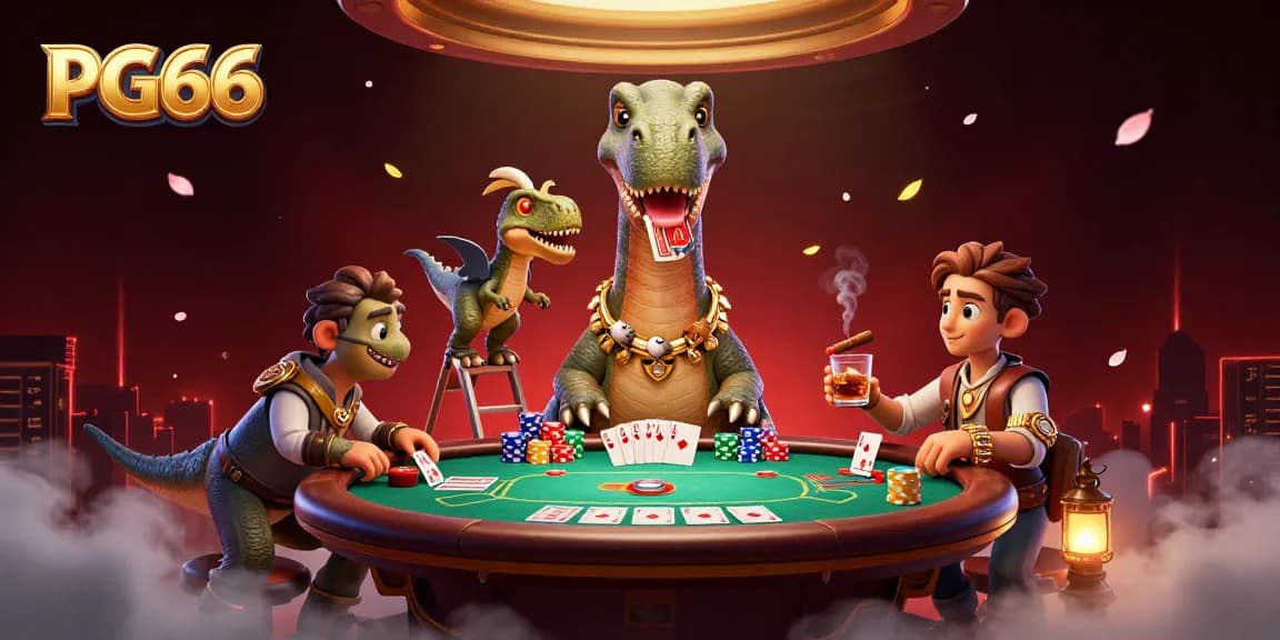 Experience thrilling gaming at PG66 with playful characters in a vibrant casino setting.