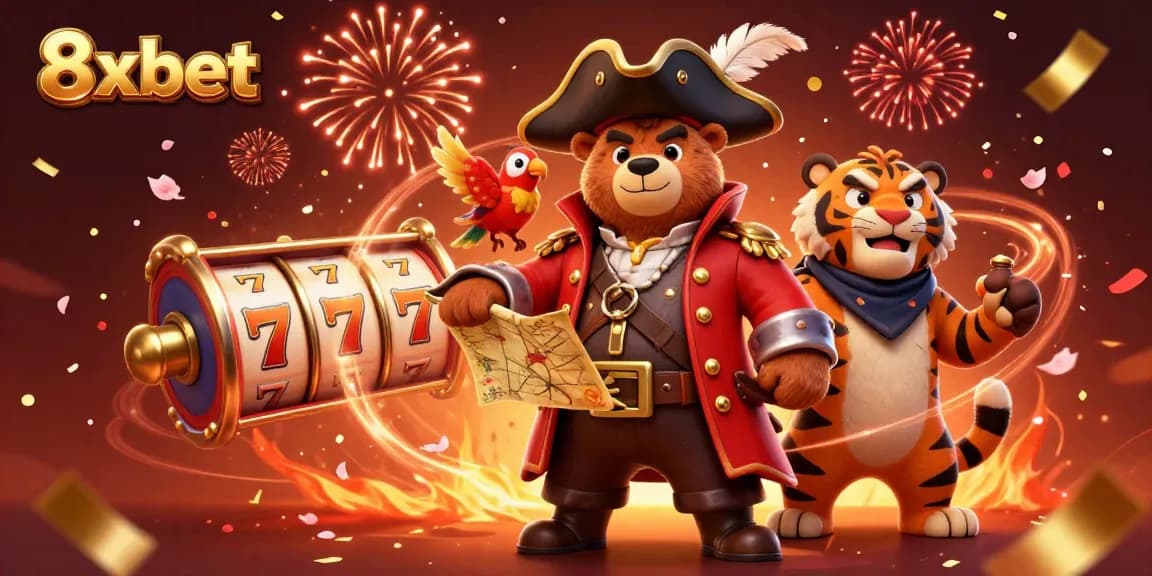 Experience exhilarating gaming action at 8xbet with vibrant characters and exciting slot reels.