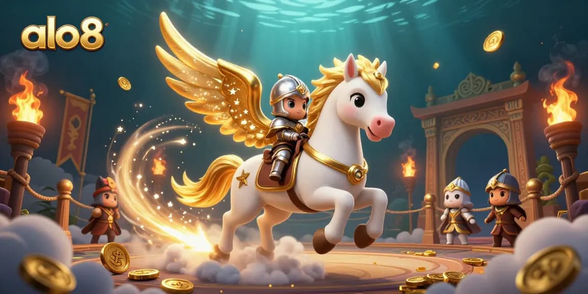 Experience the excitement of alo8 casino gaming with a mystical horse and knight amidst dynamism.