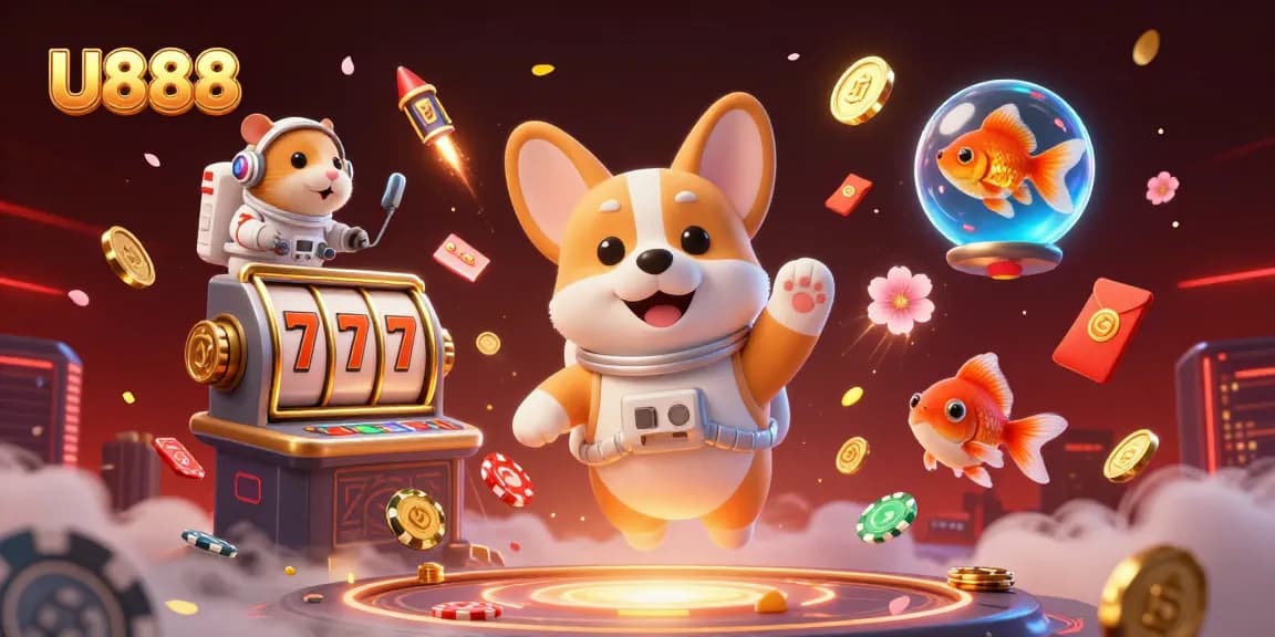 Play exciting games at U888 with a thrilling slot scene featuring dynamic characters and colorful elements.