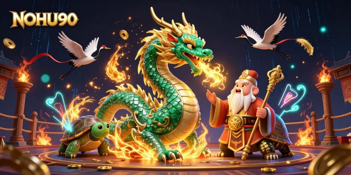 Engage in thrilling gameplay at NOHU90 with exciting dragons and lucky symbols in a captivating scene.