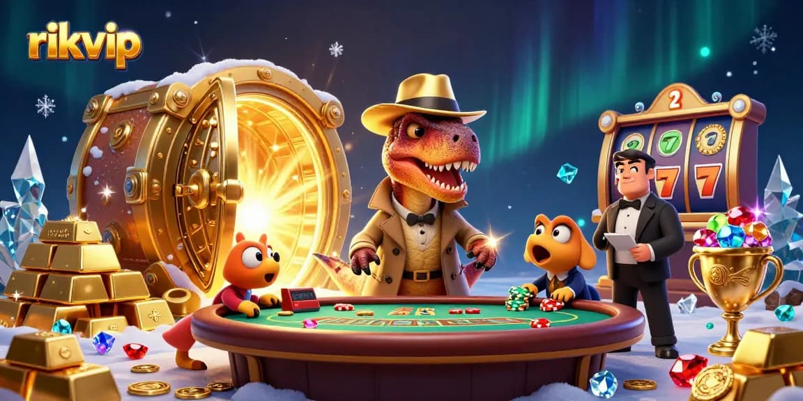 Experience the thrill of rikvip with a stealthy velociraptor card counter at a vibrant casino table.
