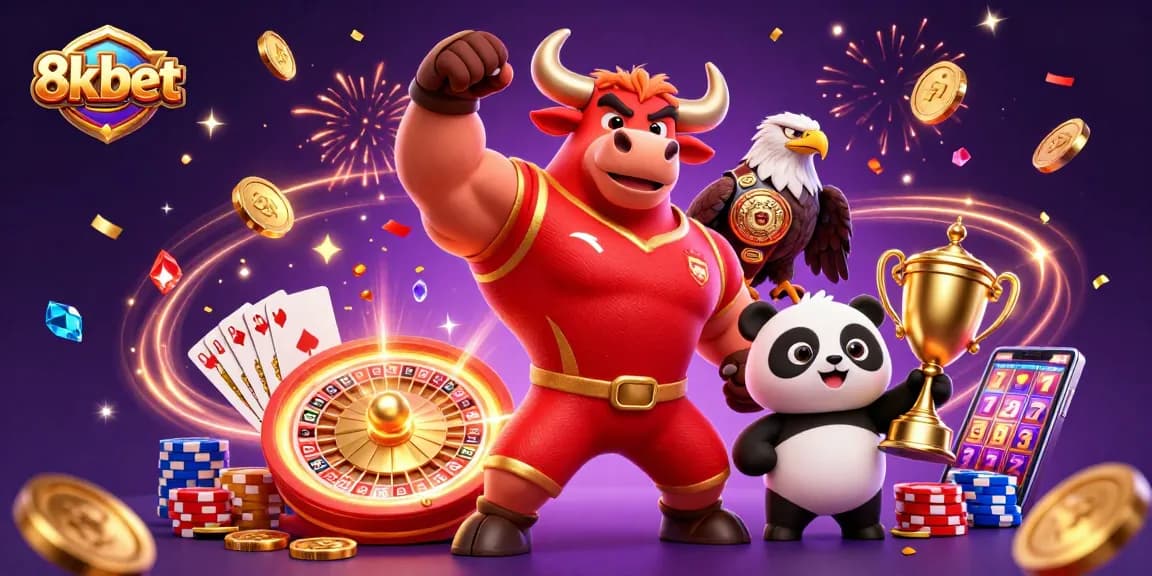 Celebrate wins with 8kbet at this vibrant, action-packed casino scene featuring thrilling game elements.