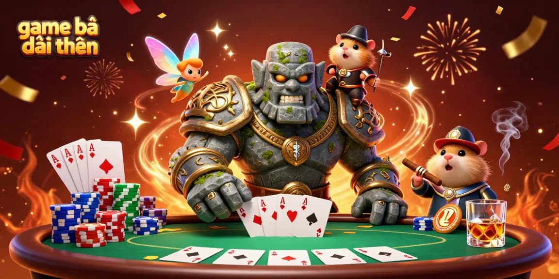 Experience the excitement of game bài đổi thưởng with a dynamic scene of magical characters and vibrant casino elements.