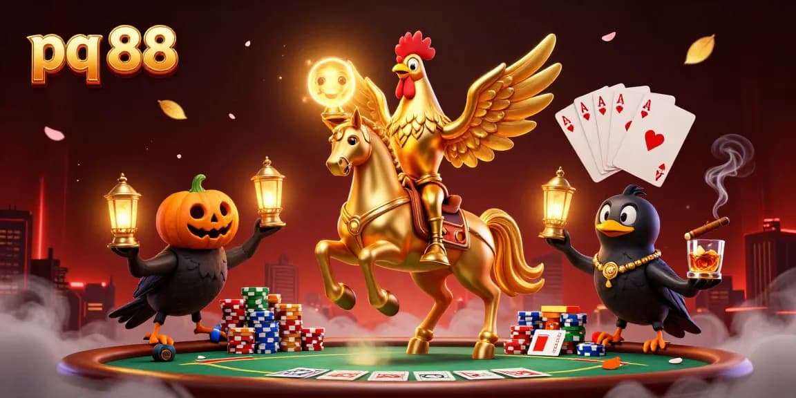 Experience thrilling gaming moments at pq 88 with a lively casino scene featuring cartoon characters and poker elements.