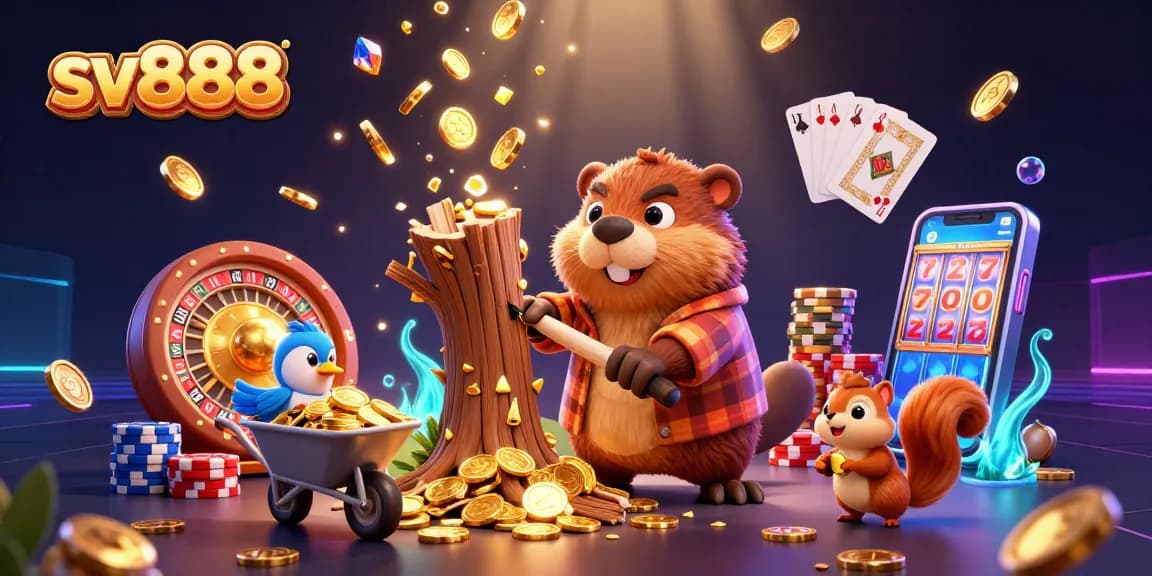 Engage in thrilling gameplay with sv888, where a beaver and friends gather golden coins from a magical tree.