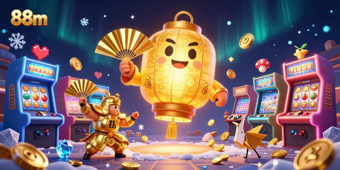 Experience the excitement of 88m casino with vibrant gaming elements and glowing characters.