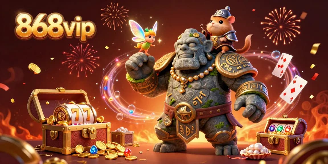 Engaging scene featuring 868vip’s casino adventures with magical creatures and vibrant slot elements.