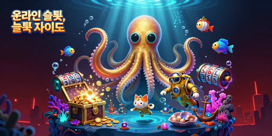 Experience thrilling action with online slots at 슬롯 사이트, featuring a kraken and diving cat.