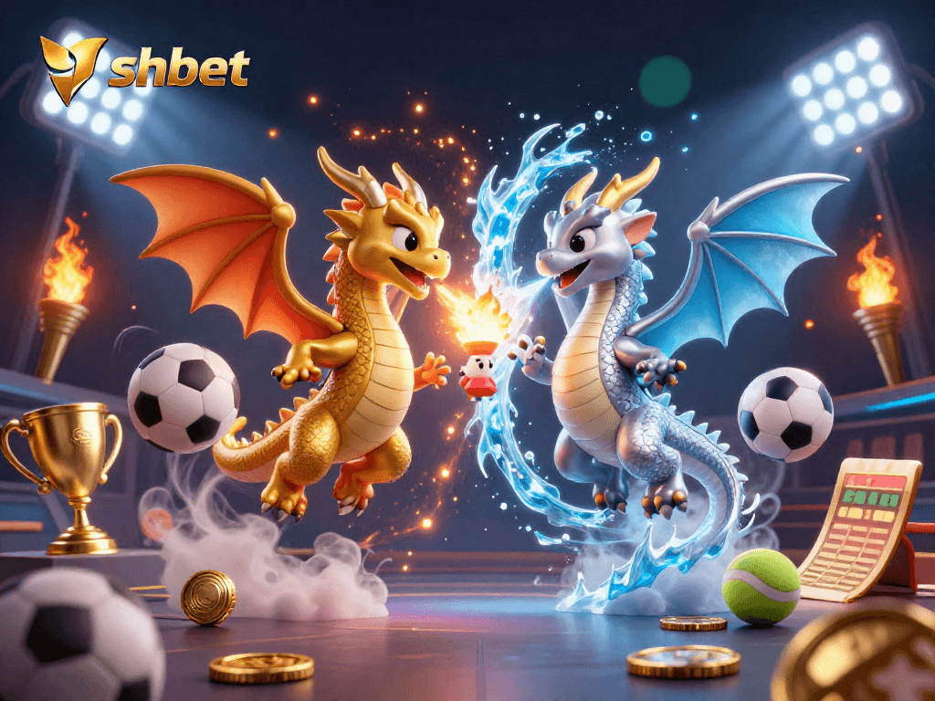 Win big with SHBET as golden and silver dragons represent luck in this thrilling casino scene.