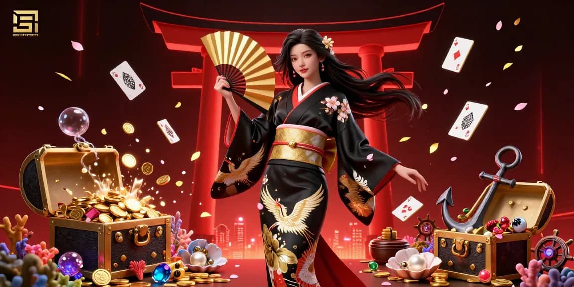 Terlibat dengan GOTOTO melalui ilustrasi digital yang hidup yang menampilkan kegembiraan permainan kasino.