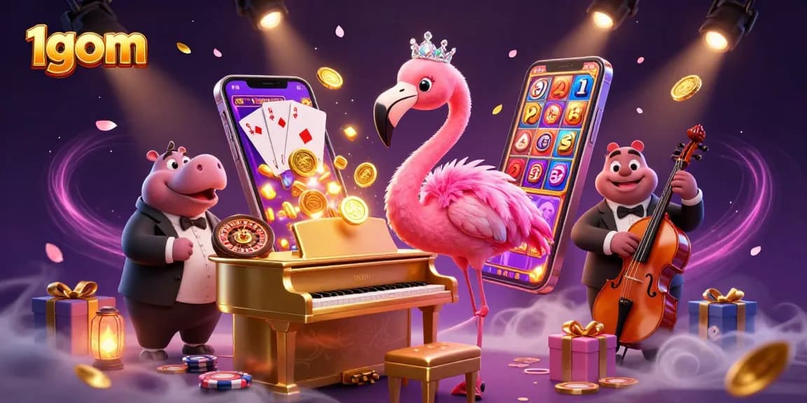 Join the thrilling experience of 1gom with vibrant scenes of casino action and lively characters.