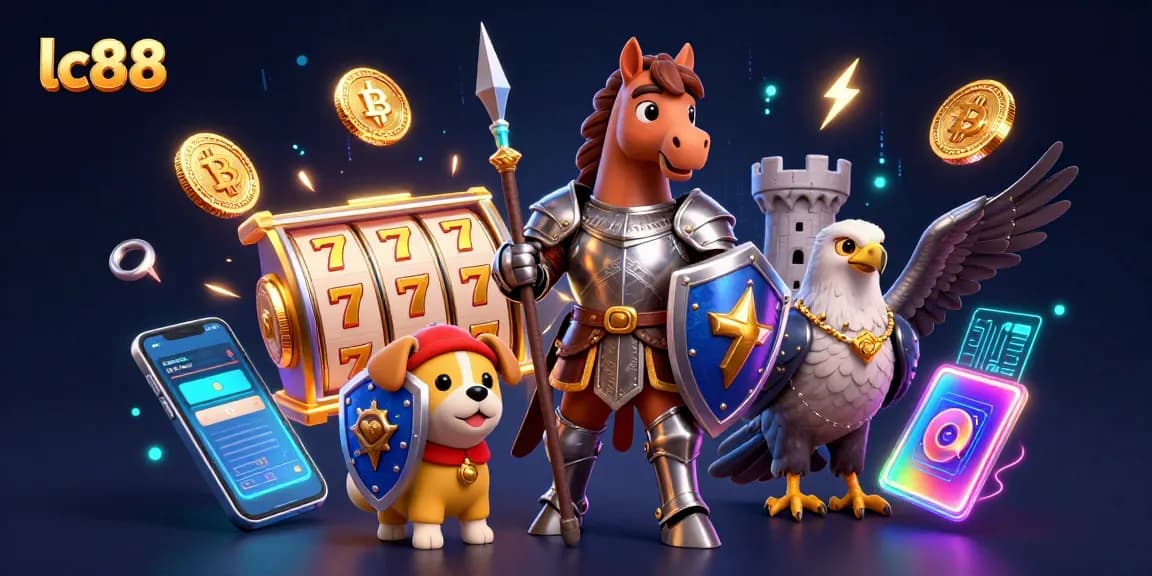 lc88 spins the jackpot with vibrant slot reels and exciting gaming elements in a dynamic fantasy scene.