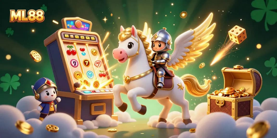 Experience thrilling gameplay at ML88 with a magical 3D scene of a celestial horse and exciting casino elements.
