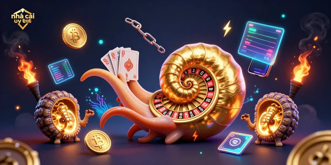 Engage with nhà cái uy tín in a vibrant casino atmosphere filled with crypto elements and a dynamic roulette scene.