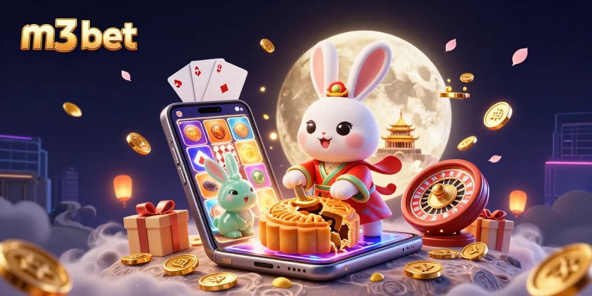 Engage in the exhilarating m3 bet experience with a lunar-themed casino illustration packed with vibrant gaming elements.