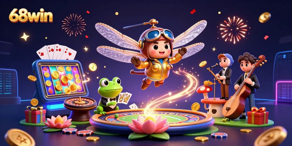 Experience thrilling gaming at 68win's vibrant casino scene with dragons and croupiers in action