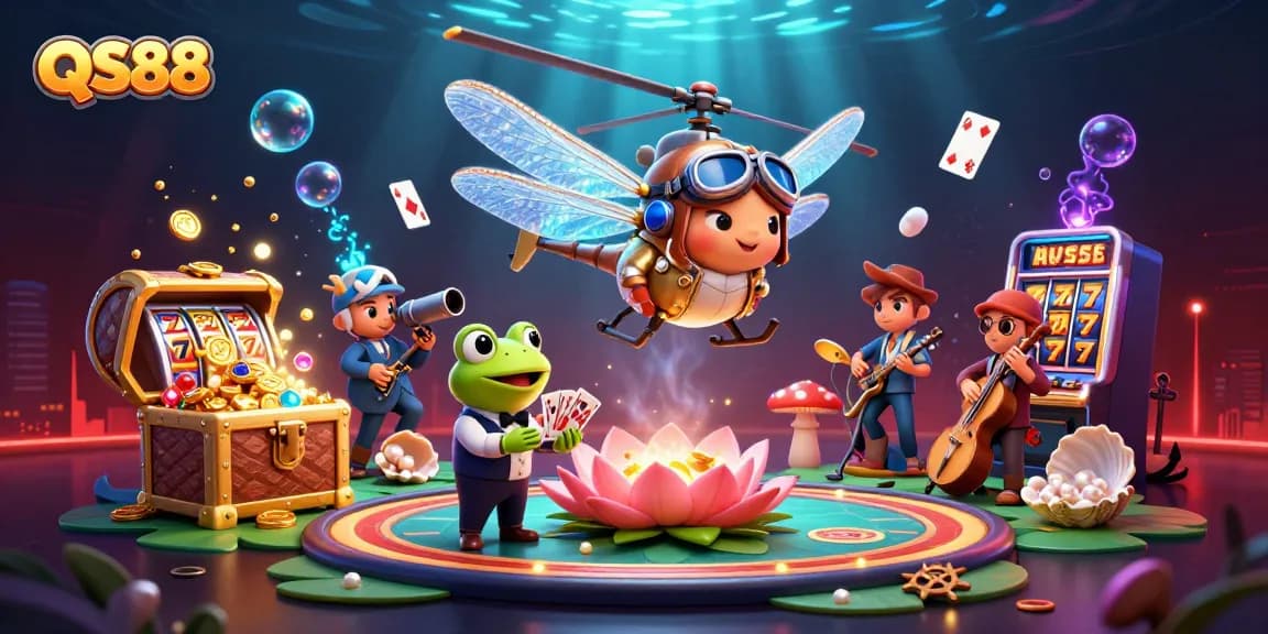 Experience thrilling gameplay at QS88 with captivating visuals of vibrant casino action and interactive characters.