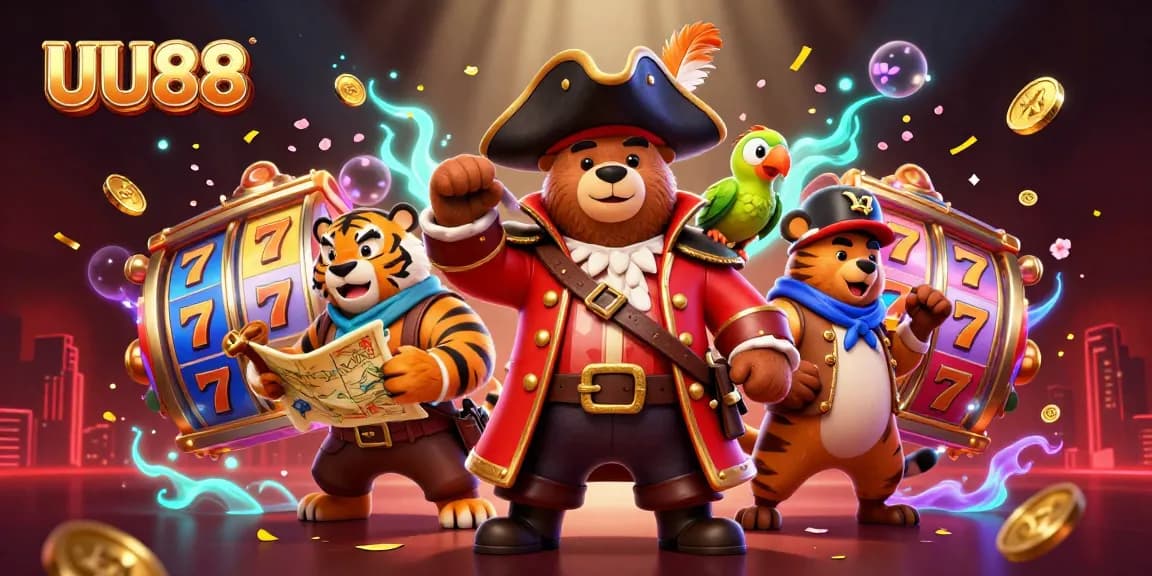 Join the excitement at UU88 with a vibrant scene of a pirate adventure featuring captivating casino elements.