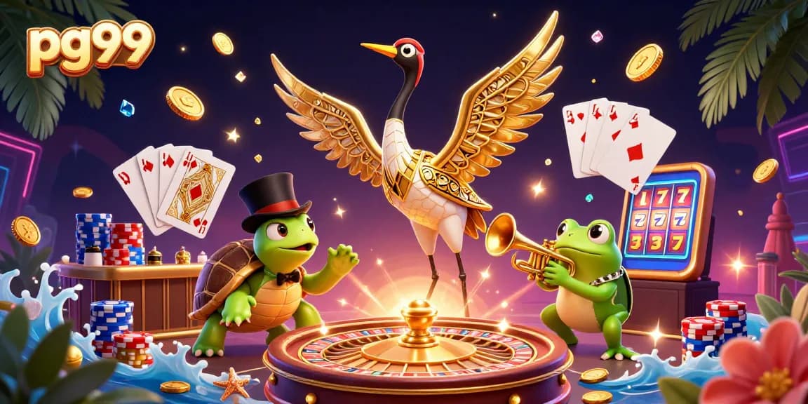 Experience thrilling PG99 gaming with lively characters and rich casino elements in a vibrant scene.