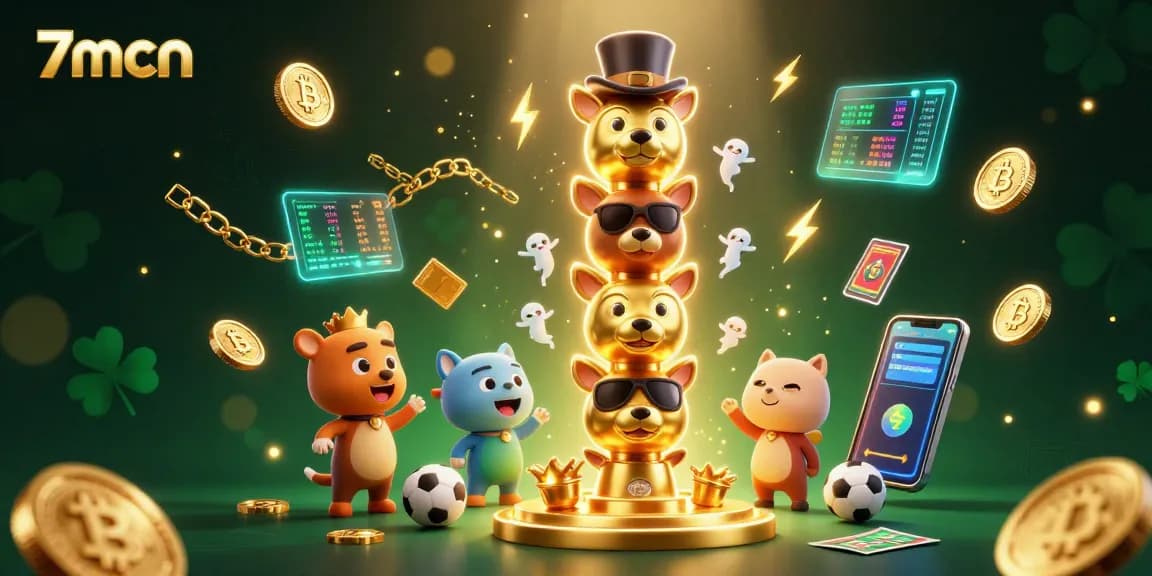 Engage with 7mcn sports betting scene featuring animated characters and vibrant crypto elements.