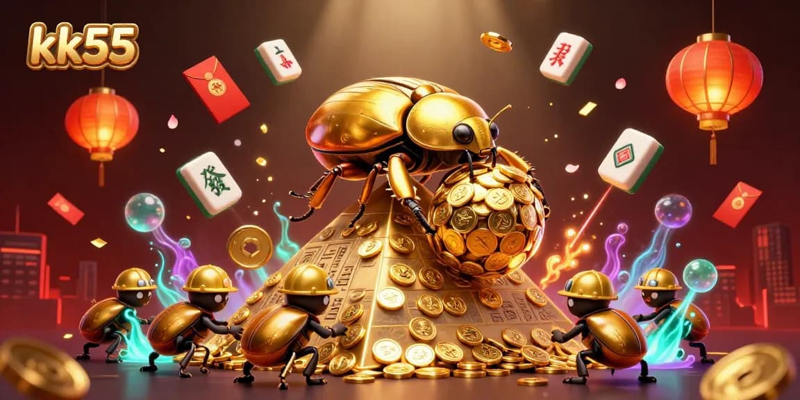 Engage with the vibrant kk55 casino world, featuring gold symbols and interactive elements.