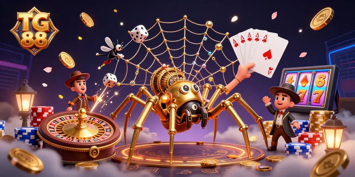 Catch your luck at TG 88 with dynamic casino action featuring a golden spider and Victorian gentleman.