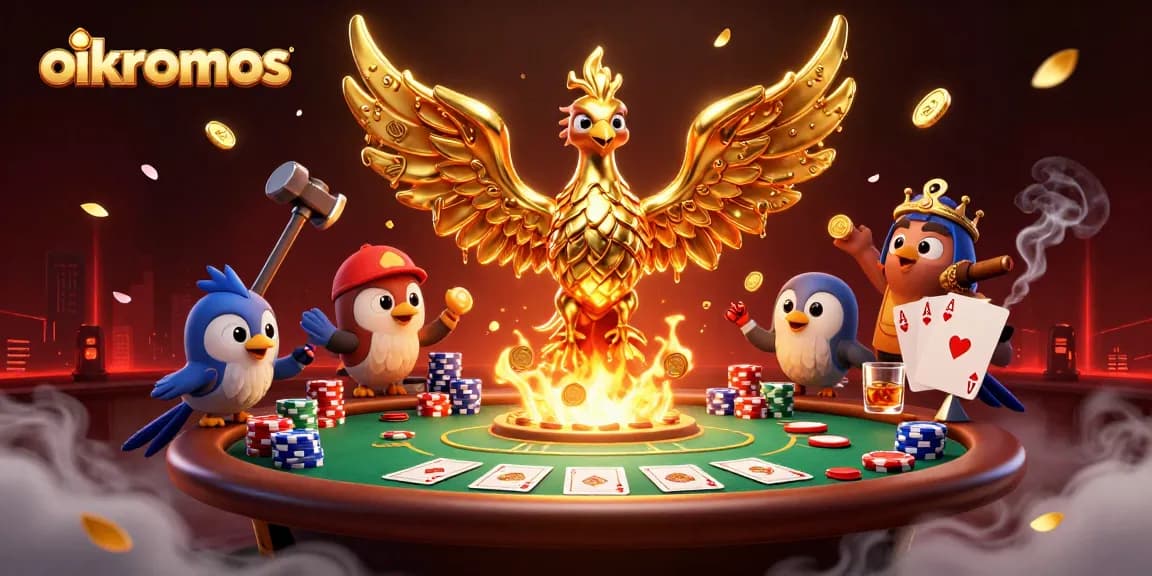 Experience vibrant poker action with the oikonomos golden phoenix amidst a dynamic gaming scene.