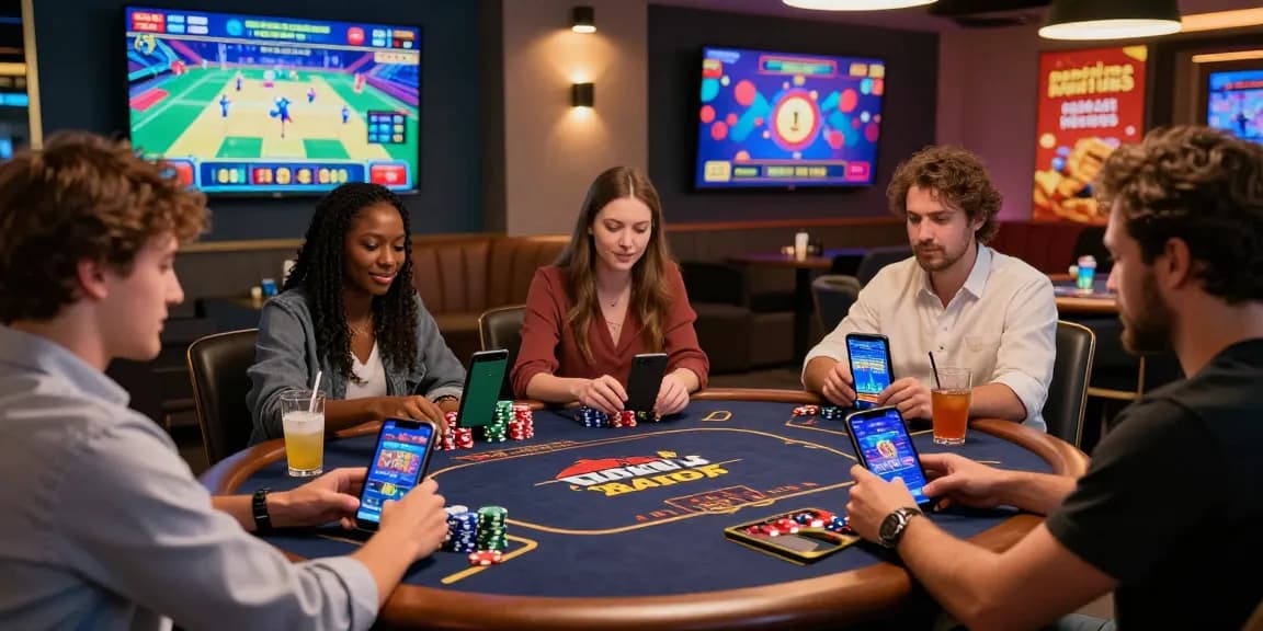 Engaging scene of players enjoying BL555 online gambling platform with live dealer games and vibrant digital graphics.