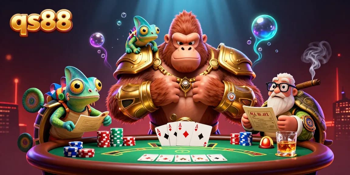 qs88 players enjoying a power-packed casino scene with vibrant colors and dynamic elements