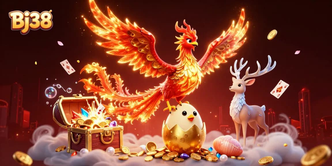 Bj38 offers immersive casino experiences with 3D phoenix battling for jackpots and treasures.