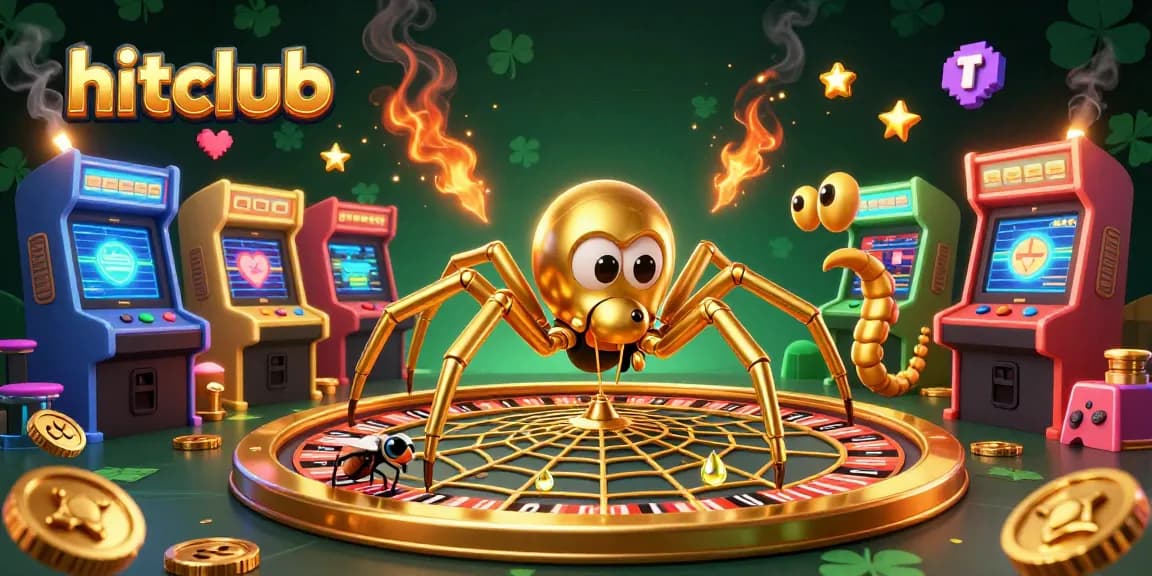 Engage in thrilling gameplay at hitclub with a spider spinning a roulette wheel web and a centipede dealer.