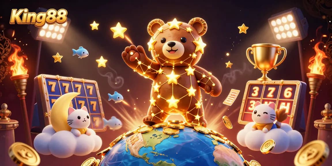 King88 brings luck and excitement with a constellation of gold stars and vibrant casino elements