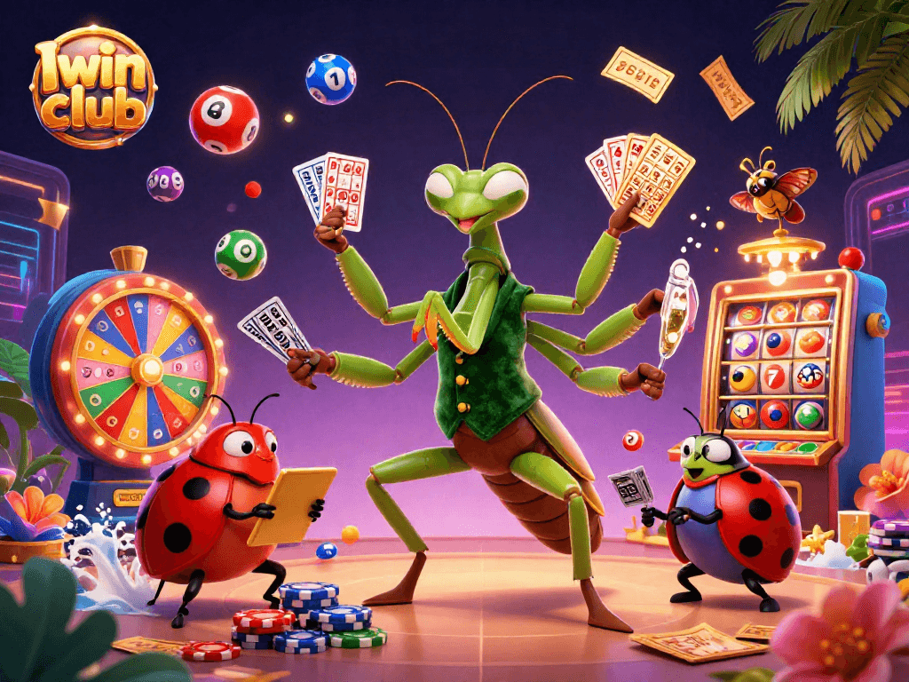 Iwin club enhances your gaming experience with colorful casino elements in a vibrant 3D scene.