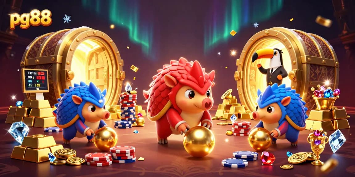 Engage in thrilling gameplay at pg88 as pangolins roll through poker chips, showcasing exciting casino action.