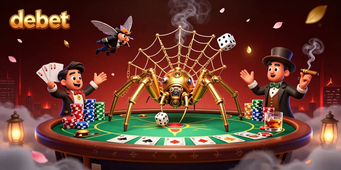 Experience thrilling bets with debet amidst a dynamic steampunk casino scene.