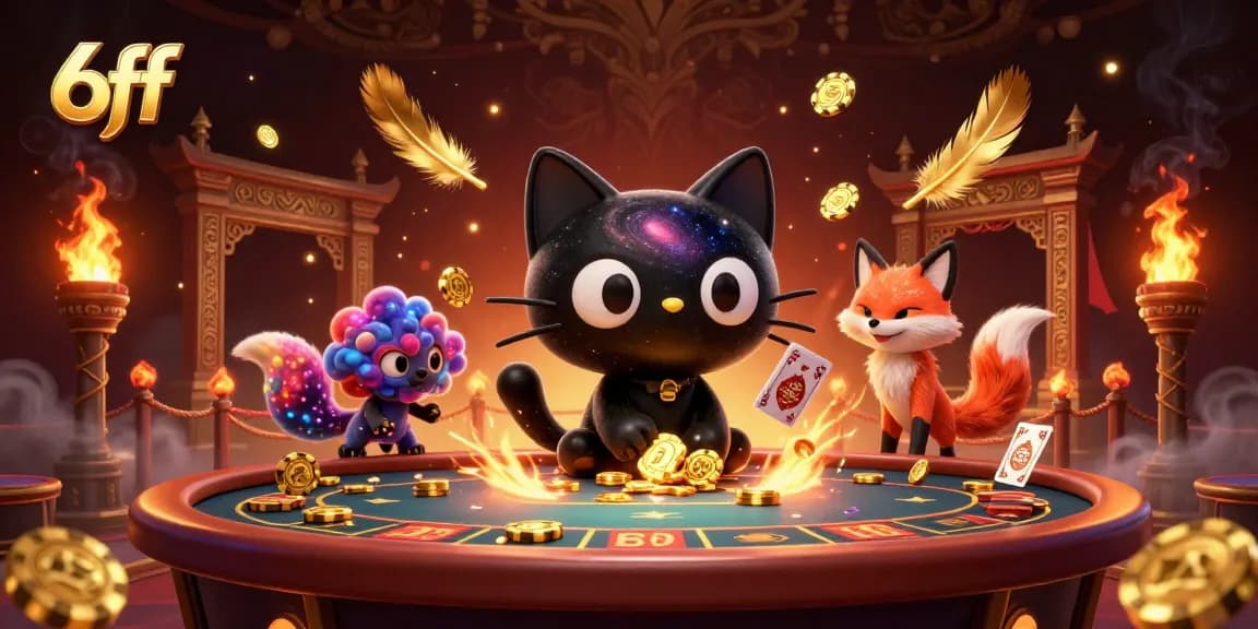 Experience thrilling action at 6ff's cosmic casino with a black hole cat and a nebula fox.