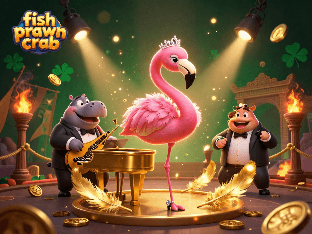 Engage with the vibrant fish prawn crab scene featuring lively casino characters surrounded by dynamic gaming elements.