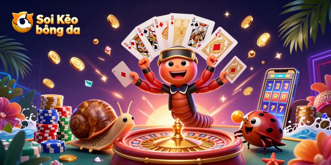 Soi Kèo bóng đá illustrated with a dynamic casino scene featuring vibrant cards and eager players.