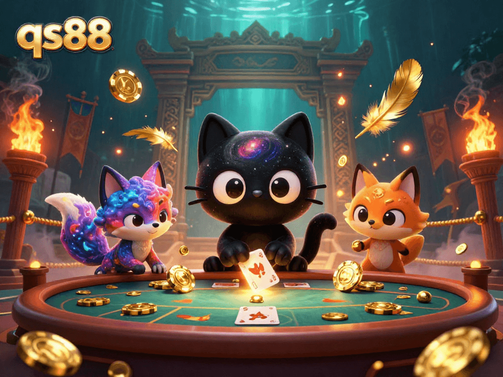 Engage in thrilling wins with qs88 at a cosmic casino table surrounded by golden chips.