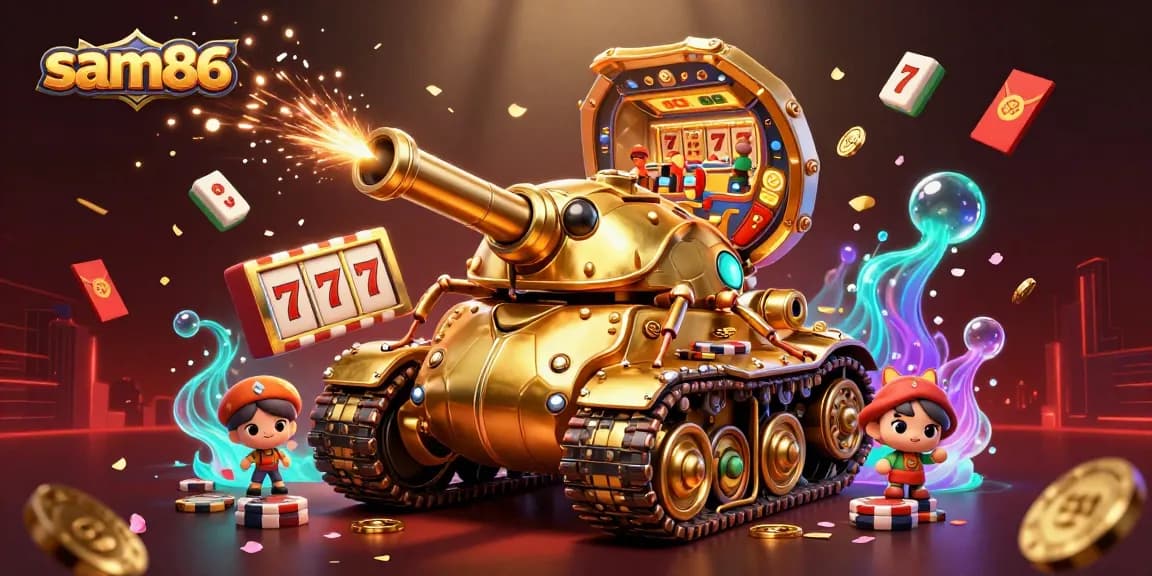 Play exciting games at sam86's vibrant miniature casino inside a golden beetle tank.