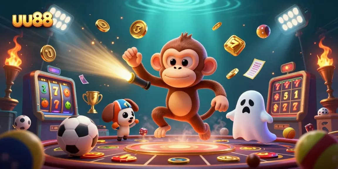 Bet on uu88 for thrilling slot reels surrounded by gold coins and vibrant casino elements.