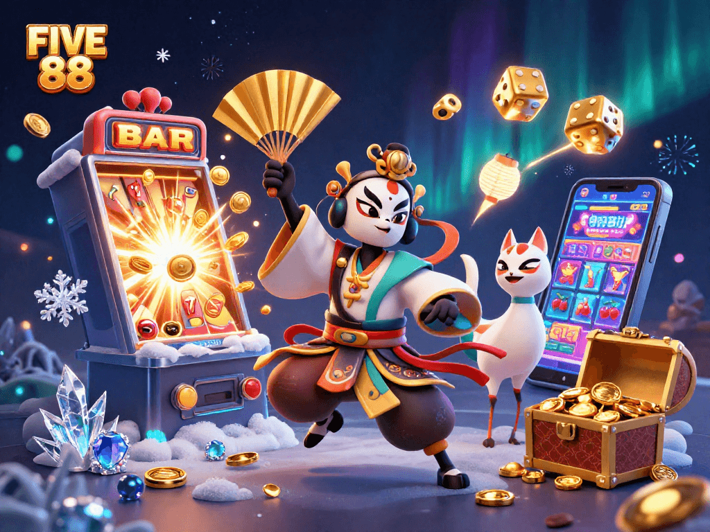 Experience the excitement at FIVE 88 with vibrant casino characters and dynamic gaming elements.