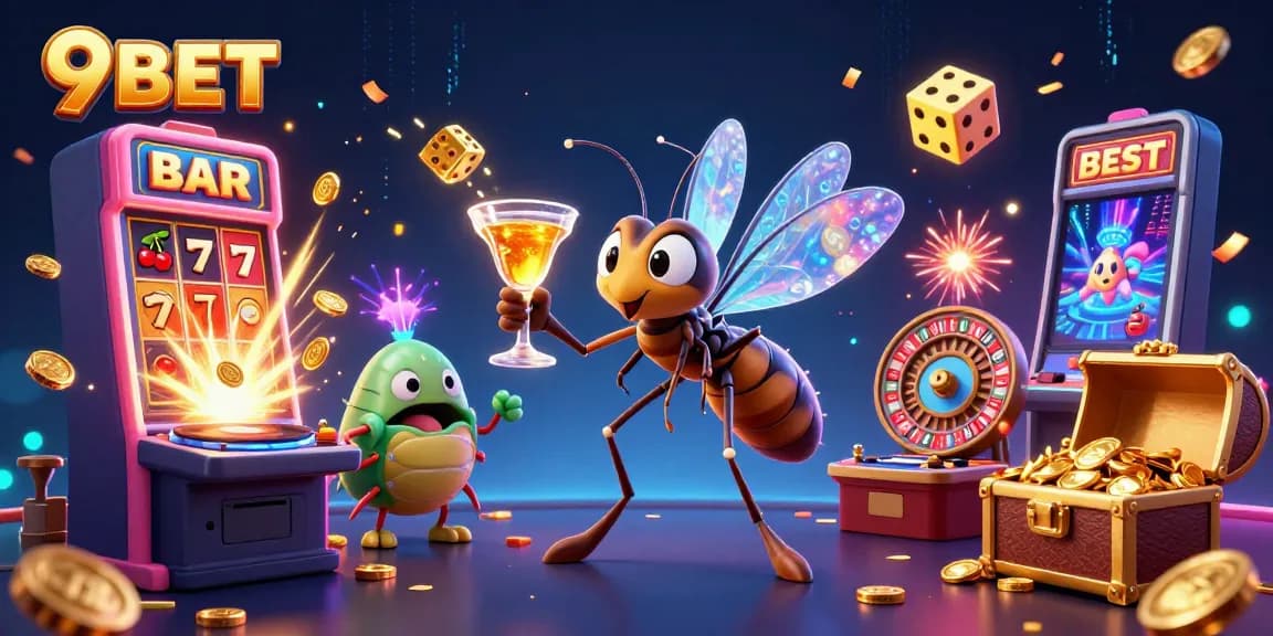 Experience thrilling action at 9BET with a vibrant casino scene showcasing a lively 3D illustration.