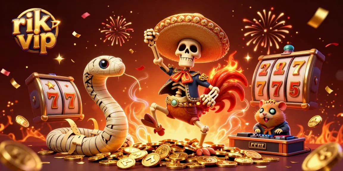 Experience rik vip with vibrant 3D casino characters celebrating among massive slot jackpots.